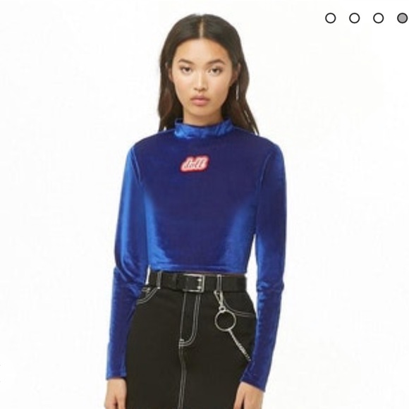 Blue Velvet Long Sleeved Crop Top, size M - Picture 2 of 6